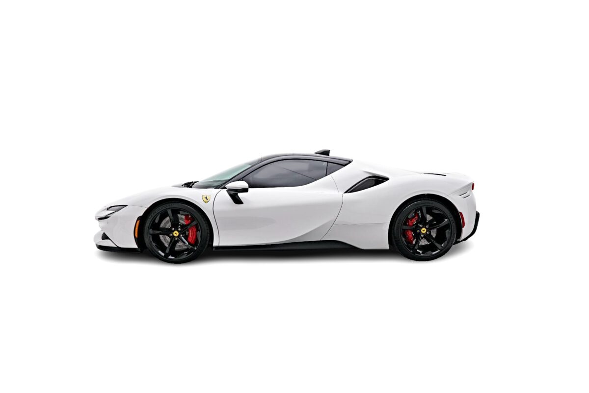 White Ferrari SF90 Stradale Side view