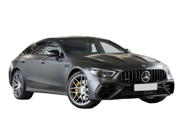 Silver Mercedes AMG GT 63 Half side front view