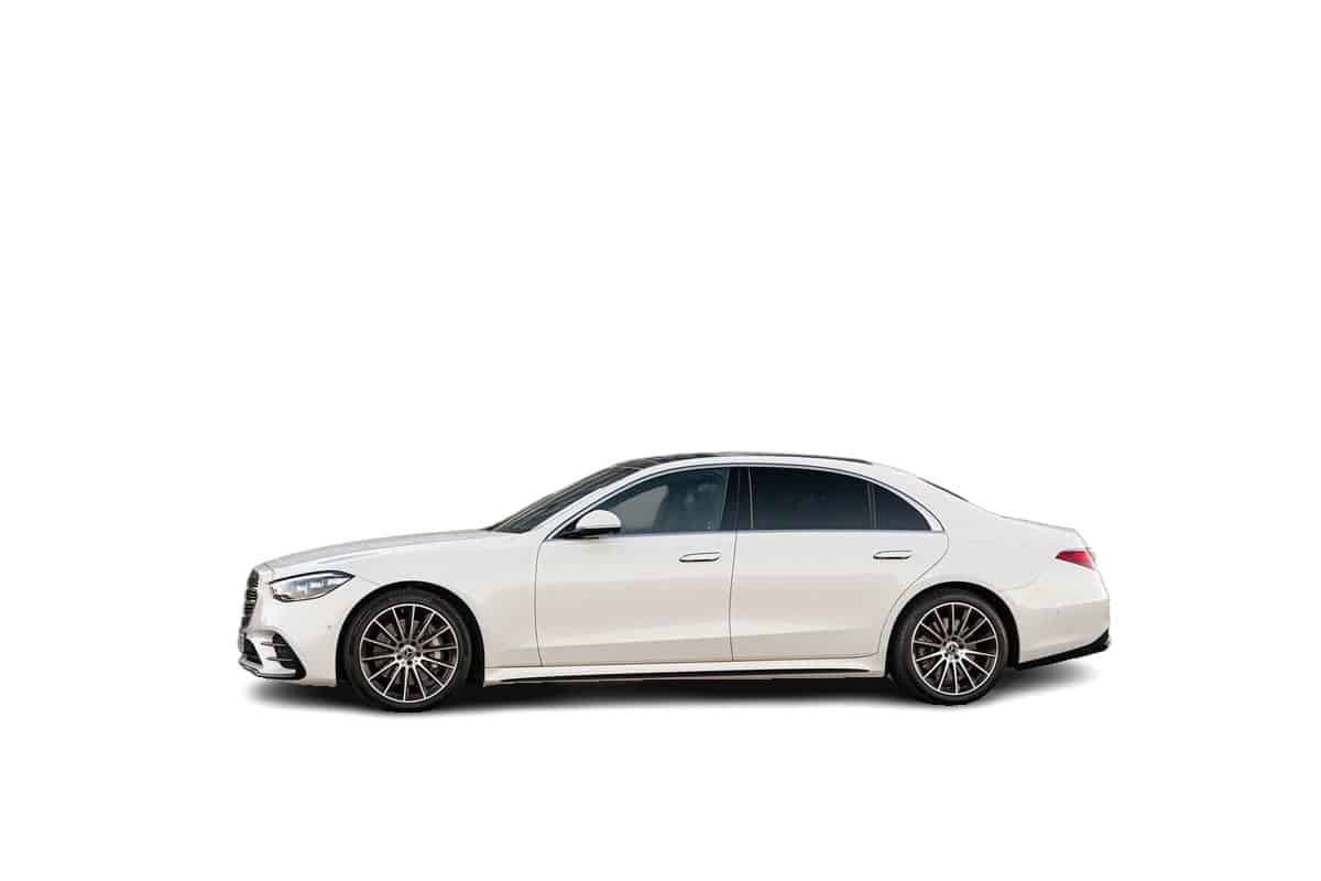 White Mercedes S-Class View from the side